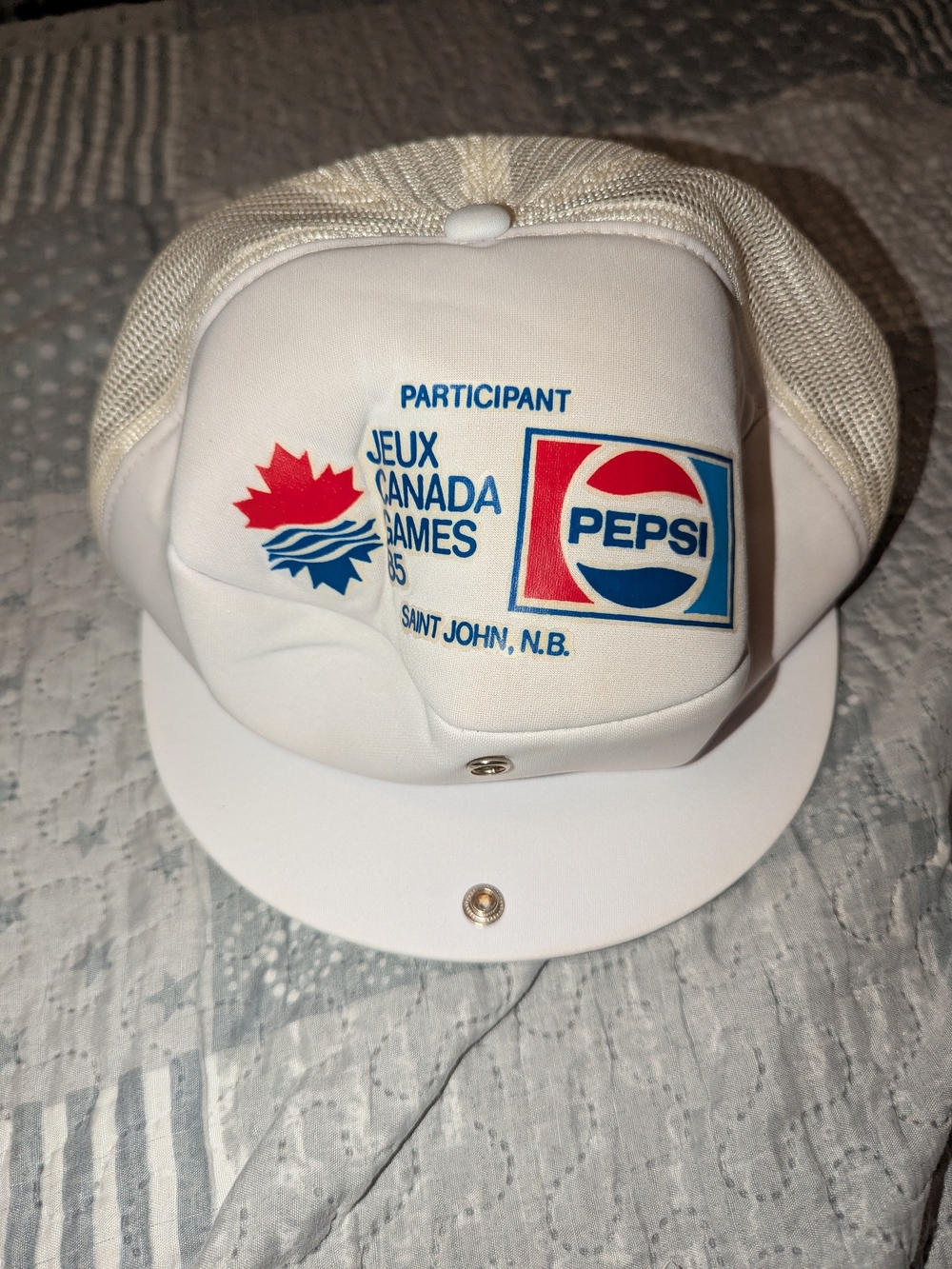 1985 Pepsi Participant Foam White Trucker Hat - Jeux Canada Games Edition